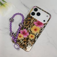 Étui de téléphone portable IMD TPU+PC Cherry Leopard pour 14 15 16 17 Pro Max Air, pochettes de téléphone avec bracelet léopard pour Samsung S26/S25U