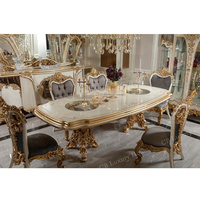 Ensemble de meubles de salle à manger classiques en bois massif, fabriqués à la main, de style royal et luxueux, avec table à manger sculptée