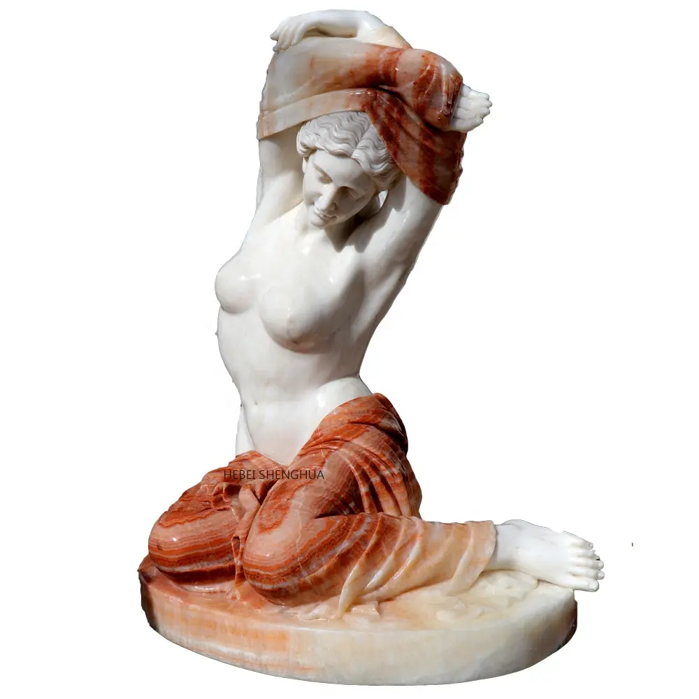 손으로 새겨진 천연 대리석 동상 아름다운 벌거 벗은 여자 예술 조각 판매
