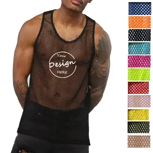 Aangepaste Heren Doorzichtig Mesh Mouwloze T-Shirt Muscle T-Shirt Tops Workout Ondergoed Vest Mesh Mouwloze Visnet Tanktops