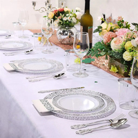 Assiettes jetables compostables de 9 pouces, garniture rose dorée, vaisselle élégante pour banquet d'anniversaire, de mariage et service de dessert au restaurant
