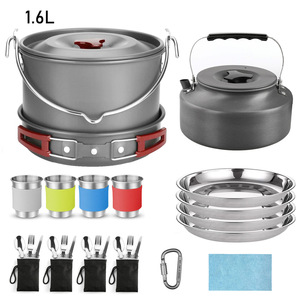 Outdoor Camping Cookware <b>Set</b> 6 Person Portable Folding Pot With <b>Teapot</b> And Utensils Kit - Product Image 3