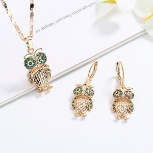 2022 مجوهرات عصرية لطيف زركون 18k الذهب مطلي البومة طقم مجوهرات من قلادة وأقراط للنساء الاطفال - Product Image 5