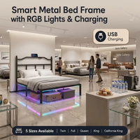 Großhandel Geräuschfreies & Rutschfestes Design Schwerlast-Metallbettgestell mit Kopfteil-Steckdose LED-Licht Aufbewahrungsbox Direkt ab Werk