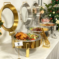 Calentador de Alimentos Tipo Chafing Dish de Lujo con Ventana de Vidrio y Patas Altas para Buffet, Servicio de Catering, Suministros para Hoteles y Grandes Banquetes