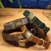 Collier pour chien en cuir de haute qualité avec accessoires en laiton antique - Marquage au laser de logo personnalisé pour fournitures professionnelles pour animaux de compagnie