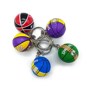 Wholesale custom 3D basketball model Rubber PVC sports ball particle surface basketball ball rubber keychain