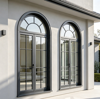 Ventana de Aluminio y Vidrio de Estilo Francés, con Aislamiento Térmico de Doble Acristalamiento, Estilo Parrilla Arqueada Vintage, para Residencias de Alta Gama