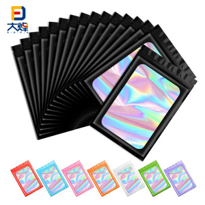 Plastic Blue Color Transparent Jewelry Earphone Gift Zipper Bag Personalised Resealable 3.5g Custom Logo <strong>Holographic</strong> Mylar Bag - Product Image 1