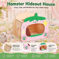 Rumah Hamster Kayu Semi Tertutup Motif Gingerbread Stroberi, Sarang Hewan Peliharaan Kecil yang Nyaman, Grosir, Supplier OEM ODM
