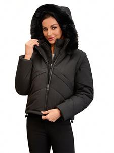 Damen 2-in-1 Konvertierbarer Puffer-Mantel Abnehmbare Ärmel Westen-Modus Winter Cropped Kapuzen-Thermojacke Kurze Gesteppte Jacke - Product Image 5