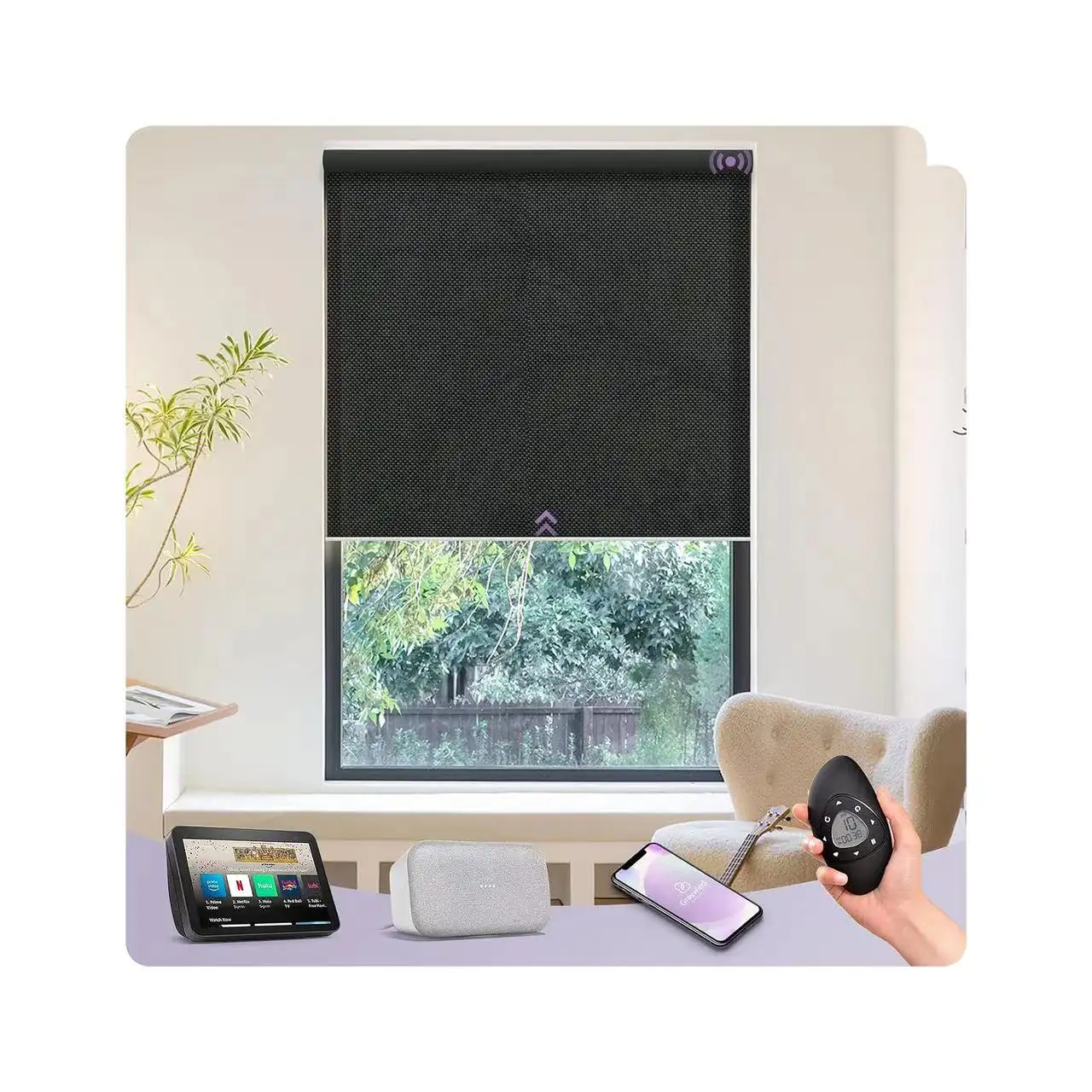 Motorized Shades Smart Windows Blinds Remote Control Compatible Roller Blinds For Windows