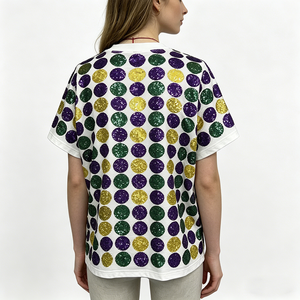 <span class=keywords><strong>T</strong></span>-<span class=keywords><strong>shirt</strong></span> en coton brodé de sequins personnalisé avec logo du fabricant, haute qualité, pour femmes, idéal pour le Mardi Gras - Product Image 2