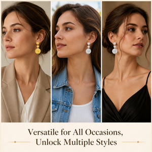 Boucles d'oreilles pendantes vintage en acier inoxydable plaqué or 18 carats, motif monnaie empilée, tailles graduées, portrait en relief - Product Image 5