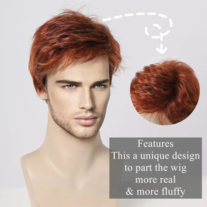 Perruques courtes en cuivre rouge pour hommes, livraison rapide d'usine, synthétiques, moelleuses, naturelles, résistantes à la chaleur, coupe pixie auburn - Product Image 3