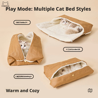 Lit pour chat pliable multifonctionnel et mignon, doublure en sherpa, toile en papier Dupont, nid avec bouton, carton