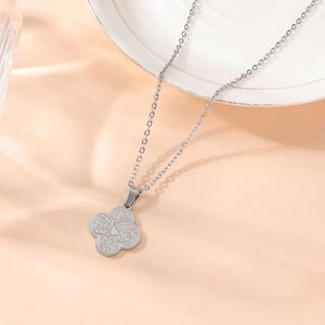 Colliers de mode en acier avec pendentif double face Sabr <span class=keywords><strong>Shukr</strong></span> Tawakkul, motif islamique musulman arabe Allah, gratitude et confiance en Dieu, motif trèfle - Product Image 6