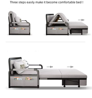 Sofá Cama Seccional de Madera Maciza de Doble Uso, Juego de Cama Individual Telescópico Convertible y Plegable en Tela, Multifuncional para Sala de Estar