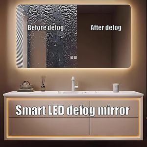 Mueble de Baño Blanco Estilo Crema, Montado en la Pared, con Cuatro Cajones, Lavabo Integrado sin Juntas y Espejo LED Inteligente Antivaho - Product Image 4