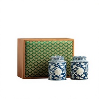 Pot en céramique cylindrique Fanghua Xiaoshuang pour emballage de thé, en porcelaine bleue et blanche, vide, pour thé vert/printemps/Longjing, 100g