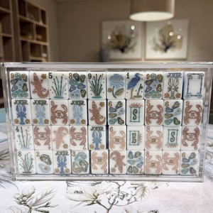 Jeu de Mahjong Moderne Pliable Personnalisé 160 Tuiles Acryliques Bleu Brise Marine Américaine Peintes à la Main – Cadeau de Jeu Luxueux et Élégant - Product Image 2