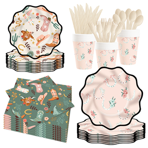 Vaisselle jetable à motif de cowgirl de dessin animé DAMAI, ensemble de vaisselle en papier pour fête, pour 10 invités - Product Image 2