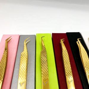 Pince à cils avec logo personnalisé plaqué or 24K Volume Lash Diamond Grip Pointed Private Label Fibre d'acier durable pour sourcils - Product Image 2