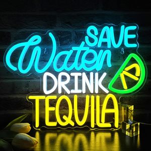 Panneau néon LED « Économisez l'eau, buvez de la tequila » avec motif citron vert, alimenté par USB, en acrylique, pour décoration murale de bar, cocktail ou lounge - Product Image 5