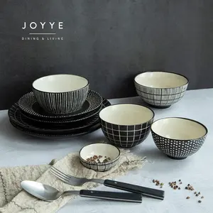 Joyye cerâmica preto pratos de jantar restaurante atacado preço conjunto de louças, crockery restaurante hotel