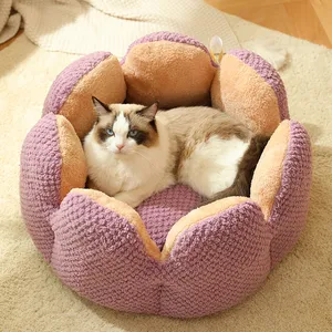 Fabricants Vente en gros Lits pour chiens et chats d'intérieur Lit de grotte pour chats en peluche doux et apaisant pour dormir et réchauffer