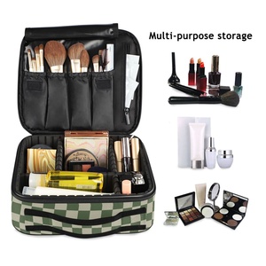 Trousse de Maquillage Portable à Carreaux Verts Grande Capacité, Design Personnalisé, Organisateur de Voyage Étanche avec Séparateurs Ajustables - Product Image 3