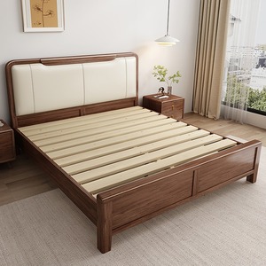 <b>Walnut</b> Wood Solid Wood Bed 1.8m/1.5m Storage Soft Headboard Bedroom Furniture - Product Image 4