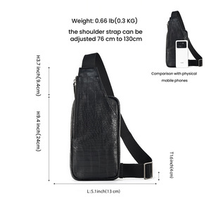 Joyir Sac de poitrine pour homme en cuir véritable avec fermeture éclair verticale, sac à bandoulière pour sports de plein air, usage quotidien, noir - Product Image 5