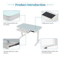 Bureau debout électrique réglable en hauteur avec tiroir, cadre métallique relevable, mobilier de bureau, table avec plateau en verre trempé