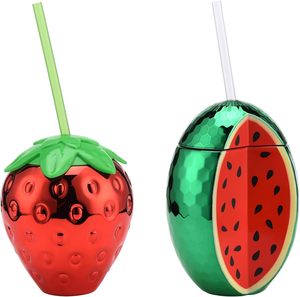 Strawberry/Watermelon Tumbler Portable Kawaii Plastic Mug <strong>for</strong> Home <strong>Work</strong> Travel Cute Fruit Shaped Water <strong>Cup</strong> with Straw and Lid - Product Image 1