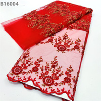 Tissu de dentelle brodé de perles lourdes et de paillettes, bordure perlée élastique, 100% polyester, tissu de dentelle de mariée pour robes