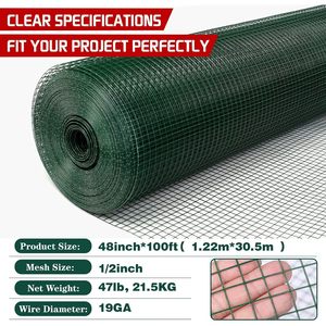 Vorlaxen Hardware Cloth 1/2in x 48in x 100ft Vinyl Coated Welded <b>Wire</b> <b>Mesh</b> for <b>Garden</b> Animal Coop Plant Support - Product Image 2