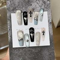 Ongles en acrylique à presser, style Hot Girl Menthe, effet œil de chat, cœur, poudre miroir magique, peints à la main, forme amande, vente en gros