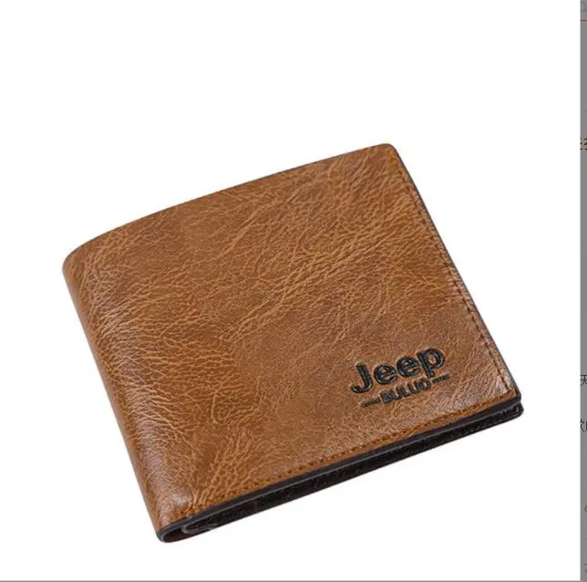 Custom authentic modern men slim leather short wallet brown simple mens designer bifold wallet with logo