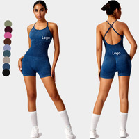 Combinaison de sport et yoga pour femme, sans couture, effet délavé givré, à bretelles réglables, avec coussinets de poitrine amovibles et dos croisé