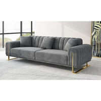 Canapé Modulable en Velours Tufté pour Salon, Ensemble Moderne 1+2+3 Places avec Bordure en Acier Titane
