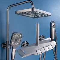 Mitigeur de baignoire et de douche contemporain en laiton poli gris, 4 fonctions, avec douchette pressurisée chaud/froid, pour hôtel