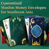 Sacs cadeaux verts d'Asie du Sud-Est pour le commerce extérieur, impression couleur personnalisable, estampage à chaud, logo personnalisé, enveloppes à monnaie pour l'Aïd al-Fitr
