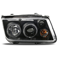   Feux avant Bora/Jetta LED Angel Eyes 1999-2005 Style SONAR V2 Blanc 12V Rétrofit/Mise à niveau