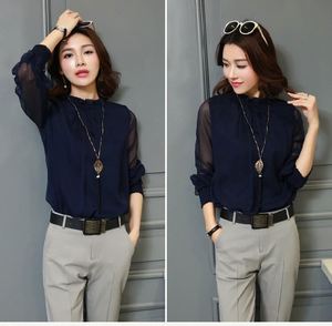 Blusa de Chiffon Nova para Mulheres, Camisas de Trabalho de Manga Longa com Gola Alta, Blusas Elegantes Casuais para Mulheres em Tamanhos Grandes - Product Image 6