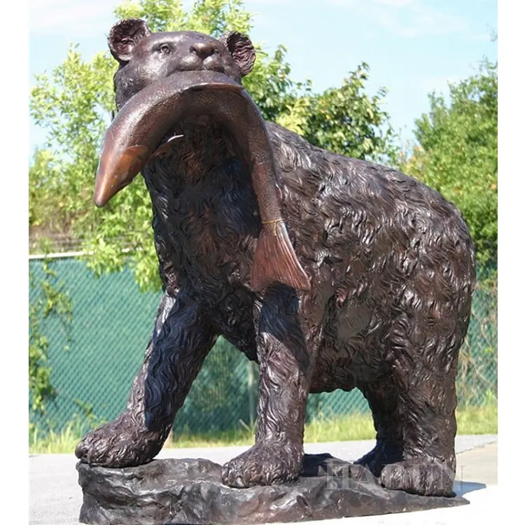 उद्यान सजावट जीवन आकार कास्ट कांस्य पीतल पशु मूर्तिकला कांस्य भालू और बिक्री के लिए मछली प्रतिमा,