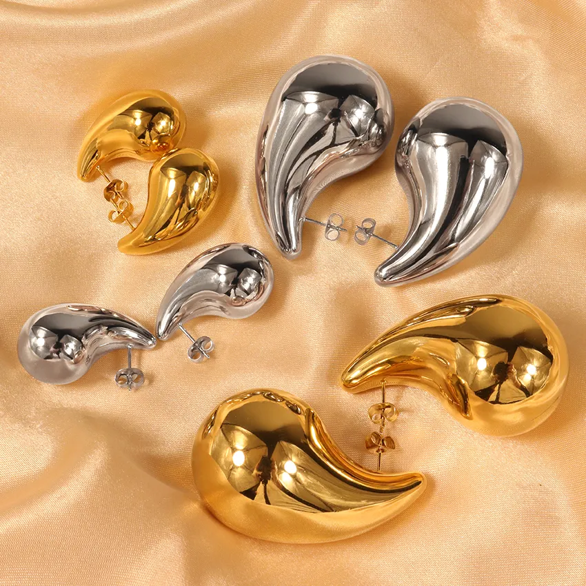 INS Fashion Non Tarnish 18k Gold Plated Jewelry Teardrop Earrings Oversized Earring Water Tear Drop Hollow Earrings Women Luxury