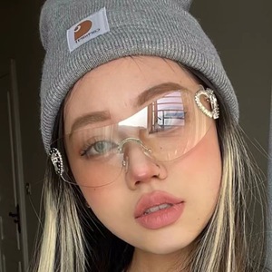 European And American Oversized Frameless <b>Sunglasses</b> Double Heart Design UV400 Women's Y2K Fashion Style - Product Image 2