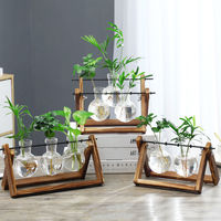 Nouveau Style rétro plantation hydroponique avec support en bois Air planteur ampoule Vase maison jardin bureau Station de Propagation utilisé bonsaï
