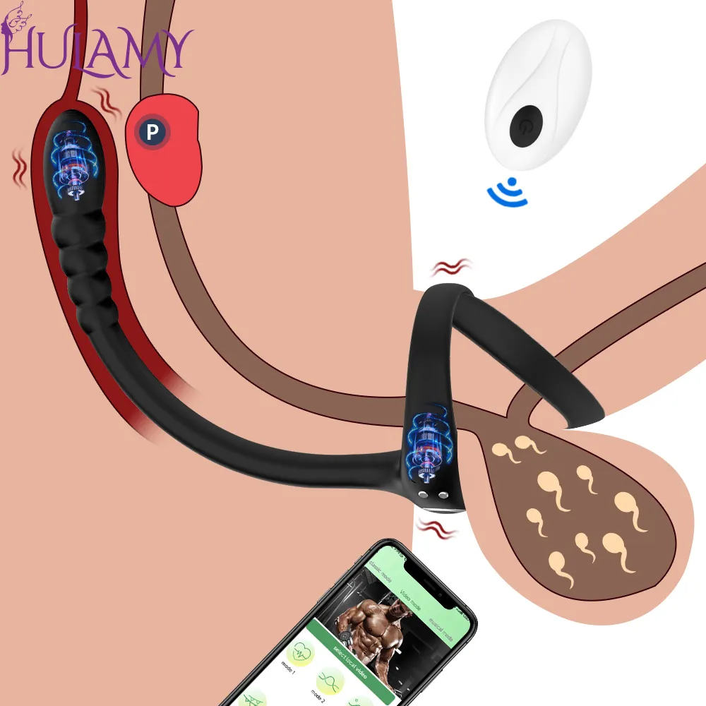 HULAMY 2023 new APP Remote Control Anal Vibrator Testicle Prostate Massage Stimulate Butt Plug Male Masturbator Cock ring